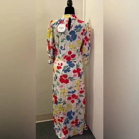 RIXO for TARGET Floral Mock Neck Cascade Ruffle‎ Dress in White